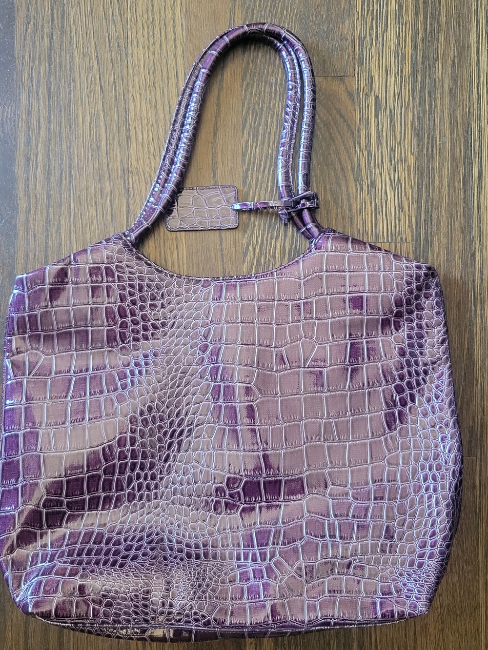 Neiman Marcus Purple Croc Embossed Tote Bag Shoulder Purse Y2K Alligator